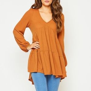 Waffle Knit Babydoll Top